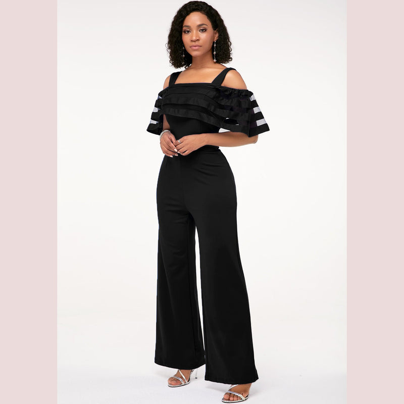 Black Long Off Shoulder Half Sleeve Jumpsuit