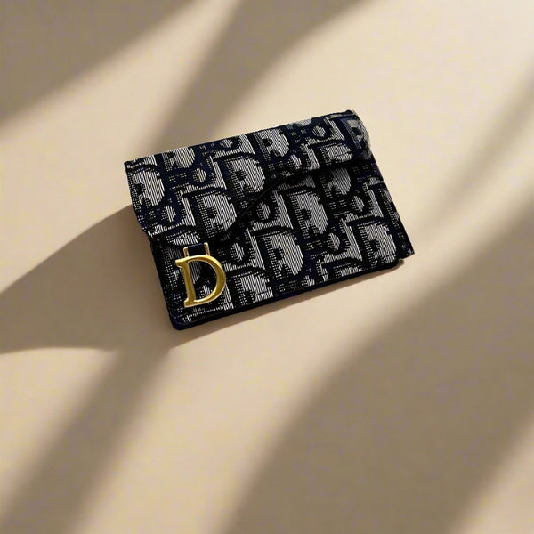 Christian Dior Flap Card Holder Blue Dior Oblique Jacquard