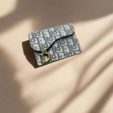 Christian Dior Flap Card Holder Blue Dior Oblique Jacquard