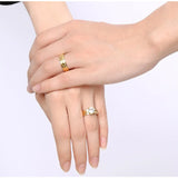 Engagement Wedding Rings Big CZ Stone Gold Color Women Men Promise Jewelry