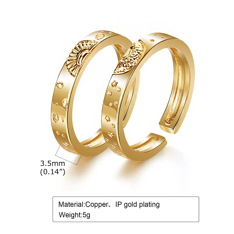 Sun and Moon Stars Couple Rings Set for Women Men, for Engagement Wedding