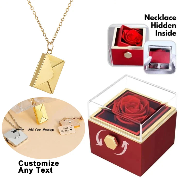 Envelopes with Text Necklace Eternal Rose Box with Personalized