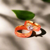 Engagement Wedding Rings Big CZ Stone Gold Color Women Men Promise Jewelry