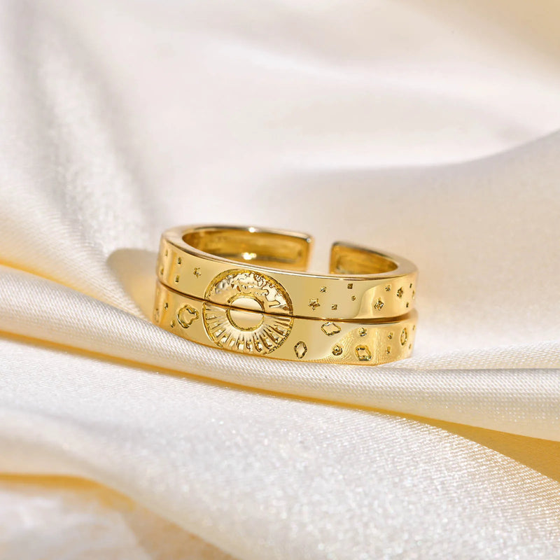 Sun and Moon Stars Couple Rings Set for Women Men, for Engagement Wedding